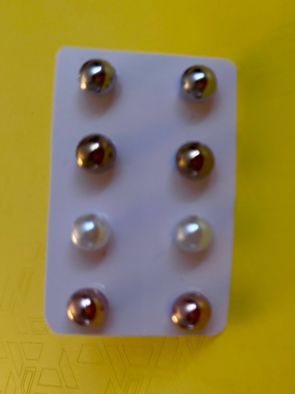 Kids Multi-Tone Pearl/Metallic Stud Earrings White, Gold, Silver Hypoallergenic